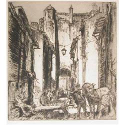 Sir Frank Brangwyn (1867-1956) unframed etching on zinc, 'Porte St. Jacques, Parthenay', F.A.S 28...