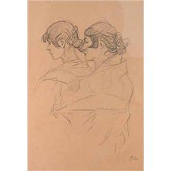 Augustus John (1878-1961) charcoal, The Two Gitanas, signed, 15.75 x 10.75 ins....