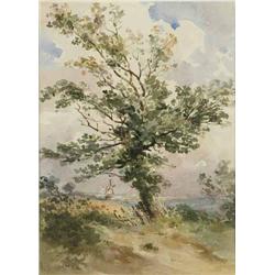 Thomas Churchyard (1798-1865) watercolour, Tree and windmill in a landscape, 7.5 x 5.5 ins....