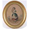 Image 1 : French School coloured lithograph, Girl with a songbird, Oval, 8 x 6 ins....