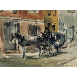 Sir Robin Darwin (1910-1974) ink and wash, 'The Fiacre', signed and dated '39, Agnews label no.10...