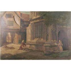 Eyre Crowe (1824-1910) unframed oil on canvas, Maids beside a church doorway, signed and dated 18...