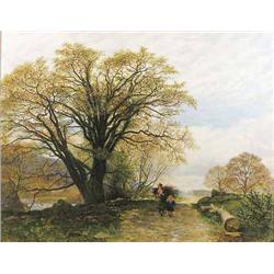 C. Law Coppard (fl.1858-1880) oil on canvas, Wood gatherers on a lane, signed and dated 1864, 28...