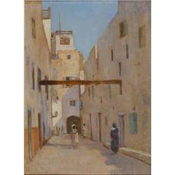 Tom Robertson (1850 - 1947) pair of oils on board, 'Street in the Medina, Mogador' and 'Street in...
