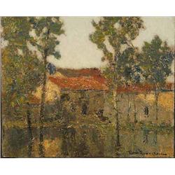 Tom Robertson (1850 - 1947) oil on board, 'Old Cottages, Oudon', signed, 10 x 12 ins....