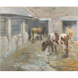 Charles Walther Simpson (1885-1971) watercolour, Cattle in a farmyard, signed and dated 1918, 19...