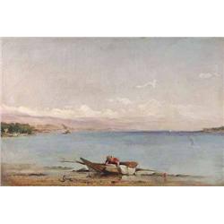 Y.J.J (19th C.) oil on wooden panel, 'Geneva', initialled and dated '55, 12 x 17.5 ins....