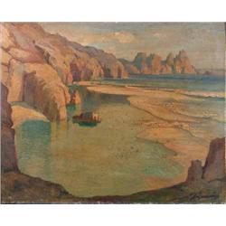 Stanley H. Gardiner (1888-1952) oil on board, Logan Rock, signed, 15 x 18.5 ins....