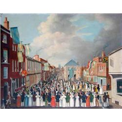 T. Edwards (19th C.) oil on canvas, 'Ware Reform Festival, 25th July 1832', inscribed verso, 22 x...