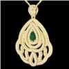 Image 2 : 2 CTW Emerald & Micro Pave VS/SI Diamond Designer Necklace 18K Yellow Gold - REF-178W2F - 21262