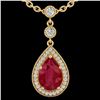 Image 2 : 2.75 CTW Ruby & Micro Pave VS/SI Diamond Necklace Designer 18K Yellow Gold - REF-57M3H - 23139