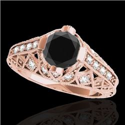 1.25 CTW Certified VS Black Diamond Solitaire Antique Ring 10K Rose Gold - REF-58N9Y - 34688