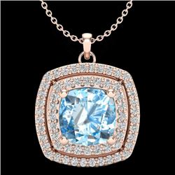 2.08 CTW Sky Blue Topaz & Micro Pave VS/SI Diamond Halo Necklace 14K Rose Gold - REF-56T4M - 20448