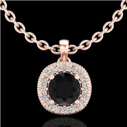 1.1 CTW Fancy Black Diamond Solitaire Art Deco Stud Necklace 18K Rose Gold - REF-79X3T - 37997