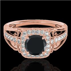 1.3 CTW Certified VS Black Diamond Solitaire Halo Ring 10K Rose Gold - REF-66A4X - 33773