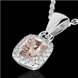 1.25 CTW Morganite & Micro Pave VS/SI Diamond Halo Necklace 10K White Gold - REF-36H4A - 22886