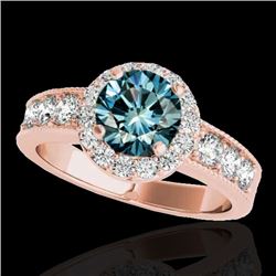 2.1 CTW Si Certified Fancy Blue Diamond Solitaire Halo Ring 10K Rose Gold - REF-227K3W - 34546