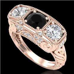 2.51 CTW Fancy Black Diamond Solitaire Art Deco 3 Stone Ring 18K Rose Gold - REF-309W3F - 37717