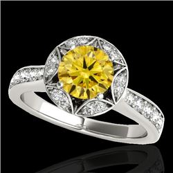1.5 CTW Certified Si/I Fancy Intense Yellow Diamond Solitaire Halo Ring 10K White Gold - REF-180F2N 