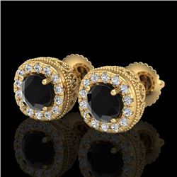 1.69 CTW Fancy Black Diamond Solitaire Art Deco Stud Earrings 18K Yellow Gold - REF-121A8X - 37991