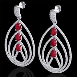 4 CTW Ruby & Micro Pave VS/SI Diamond Designer Earrings 18K White Gold - REF-307Y3K - 22457