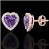 Image 2 : 2 CTW Amethyst & Micro Pave VS/SI Diamond Earrings Heart Halo 14K Rose Gold - REF-42W8F - 21198