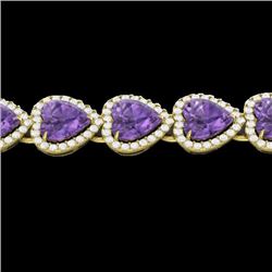 23 CTW Amethyst & Micro Pave Bracelet Heart Halo 14K Yellow Gold - REF-378M5H - 22611