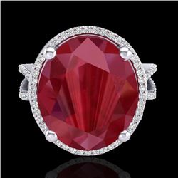 12 CTW Ruby & Micro Pave VS/SI Diamond Halo Ring 18K White Gold - REF-143N6Y - 20965