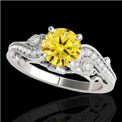 1.5 CTW Certified Si Intense Yellow Diamond Solitaire Antique Ring 10K White Gold - REF-262F8N - 348