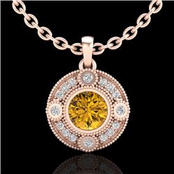 1.01 CTW Intense Fancy Yellow Diamond Art Deco Stud Necklace 18K Rose Gold - REF-136T4M - 37708