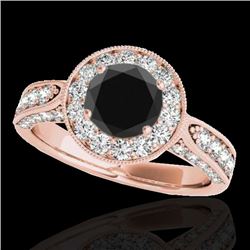 2 CTW Certified VS Black Diamond Solitaire Halo Ring 10K Rose Gold - REF-107N5Y - 34499