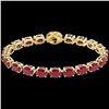 Image 2 : 23.25 CTW Ruby & VS/SI Diamond Eternity Tennis Micro Halo Bracelet 14K Yellow Gold - REF-154Y5K - 40