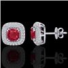 Image 2 : 2.16 CTW Ruby & Micro VS/SI Diamond Earrings Solitaire Double Halo 18K White Gold - REF-105M6H - 203