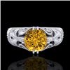 Image 2 : 1 CTW Intense Fancy Yellow Diamond Engagement Art Deco Ring 18K White Gold - REF-204H5A - 37532