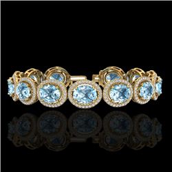 30 CTW Sky Blue Topaz & Micro Pave VS/SI Diamond Bracelet 10K Yellow Gold - REF-360Y2K - 22701