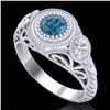 Image 1 : 1.06 CTW Fancy Intense Blue Diamond Art Deco 3 Stone Ring 18K White Gold - REF-154F5N - 37495