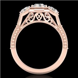 1.05 CTW VS/SI Diamond Solitaire Art Deco 3 Stone Ring 18K Rose Gold - REF-200K2W - 37101