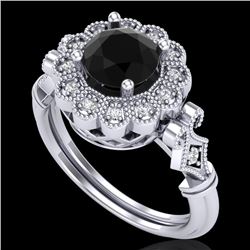 1.2 CTW Fancy Black Diamond Solitaire Engagement Art Deco Ring 18K White Gold - REF-123W6F - 37828