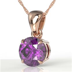 2 CTW Amethyst Designer Inspired Solitaire Necklace 14K Rose Gold - REF-24X8T - 22008