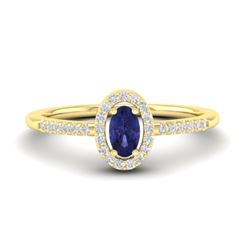 0.43 CTW Tanzanite & Micro Pave VS/SI Diamond Ring Halo 18K Yellow Gold - REF-31M3H - 21398