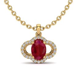 2 CTW Ruby & Micro Pave VS/SI Diamond Necklace 10K Yellow Gold - REF-30W2F - 20640
