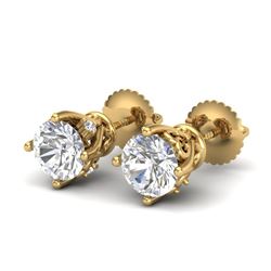 1.26 CTW VS/SI Diamond Solitaire Art Deco Stud Earrings 18K Yellow Gold - REF-209W3F - 37021