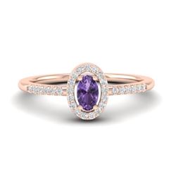 0.45 CTW Amethyst & Micro Pave VS/SI Diamond Ring Halo 14K Rose Gold - REF-31T3M - 21377