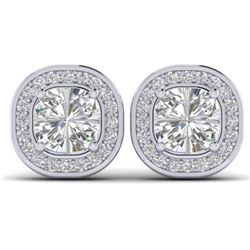 2 CTW Cushion Cut Certified VS/SI Diamond Art Deco Stud Earrings 14K White Gold - REF-390N2Y - 30336