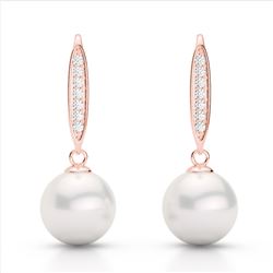 0.18 CTW Micro VS/SI Diamond & White Pearl Designer Earrings 14K Rose Gold - REF-30W9F - 22637