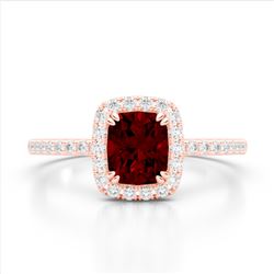 1.25 CTW Garnet & Micro Pave VS/SI Diamond Halo Ring 10K Rose Gold - REF-33H3A - 22904
