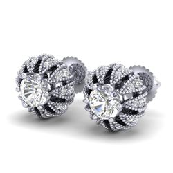2.01 CTW VS/SI Diamond Art Deco Micro Pave Stud Earrings 18K White Gold - REF-272W8F - 36995