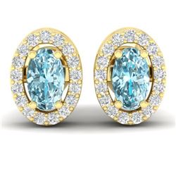 0.80 CTW Sky Blue Topaz & Micro Pave VS/SI Diamond Earrings Halo 18K Yellow Gold - REF-29X3T - 21181