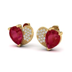 2.50 CTW Ruby & Micro Pave VS/SI Diamond Earrings 10K Yellow Gold - REF-33Y8K - 20078