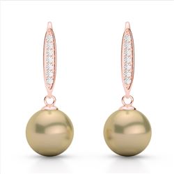 0.18 CTW Micro Pave VS/SI Diamond & Golden Pearl Designer Earrings 14K Rose Gold - REF-30H9A - 22633